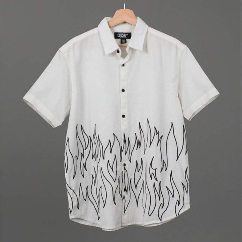 Eighty Eight Brand Man Flames Short-Sleeve Shirt, Size M